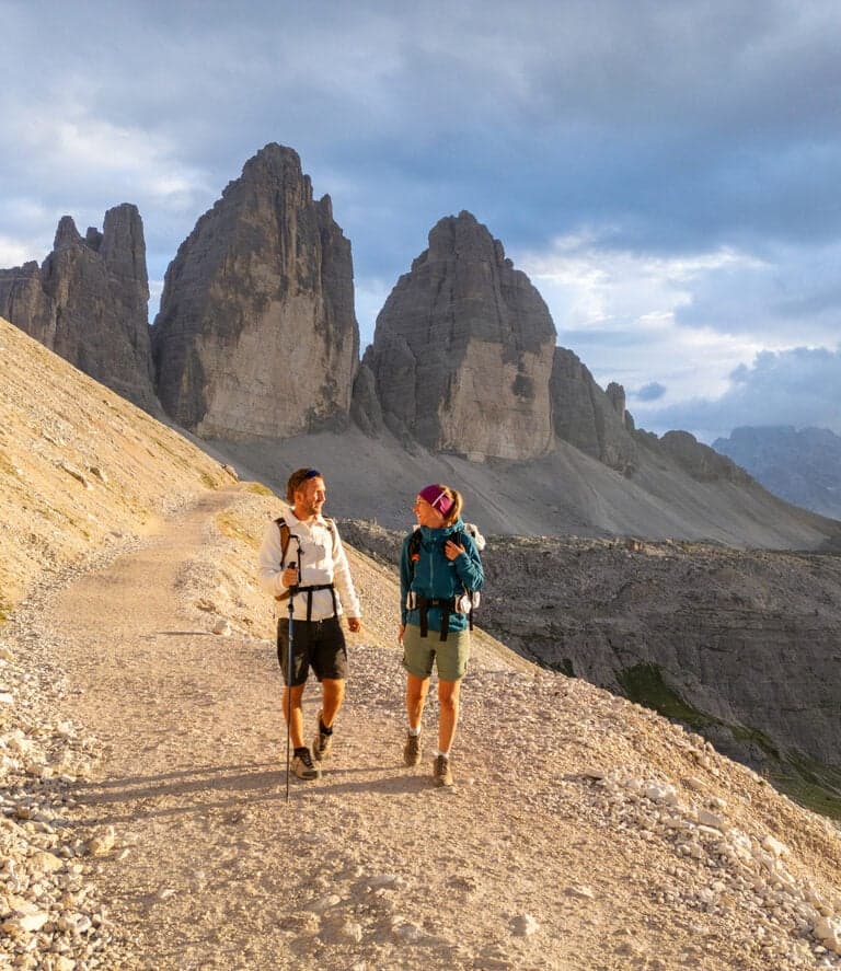 Hikers on a trail in the Dolomites
